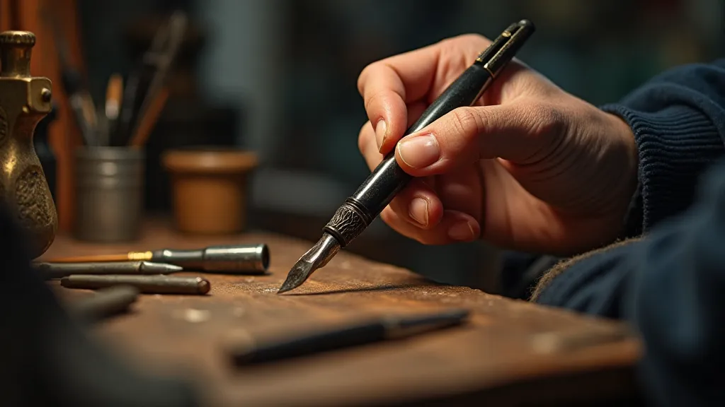 A craftsman examining a vintage Conway Stewart pen