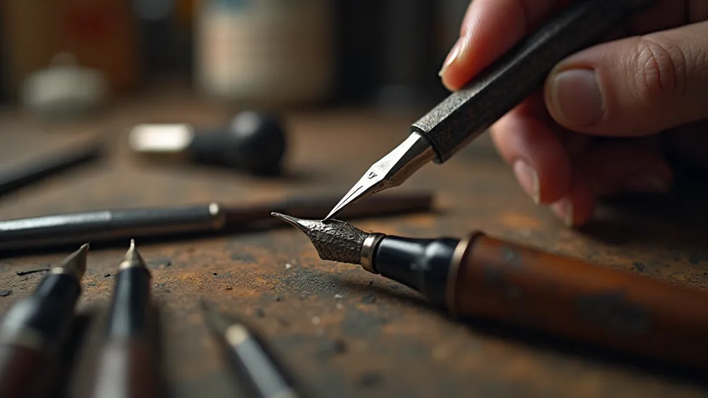 Craftsman adjusting a vintage pen nib with pliers