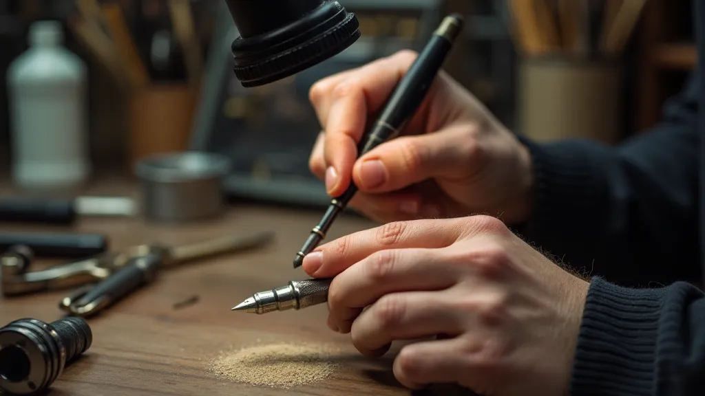 Restorer adjusting a fountain pen nib