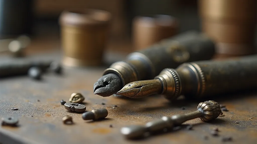 Antique pen disassembled on a workbench