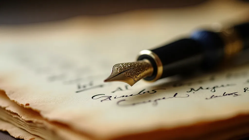 Restored antique calligraphy pen and parchment paper.