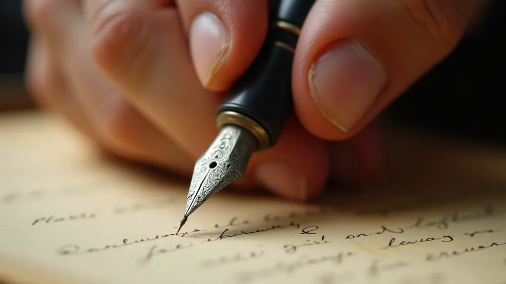 Restored calligraphy pen in hand