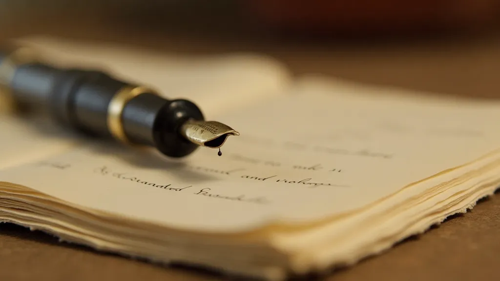 Restored calligraphy pen on antique writing paper