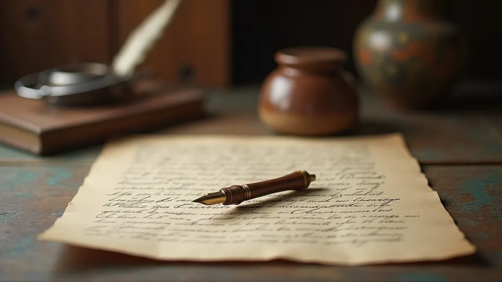 Restored vintage calligraphy pen with writing supplies