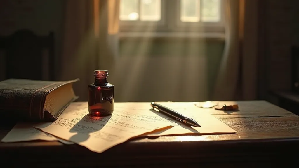Vintage Writing Desk with Calligraphy Pen